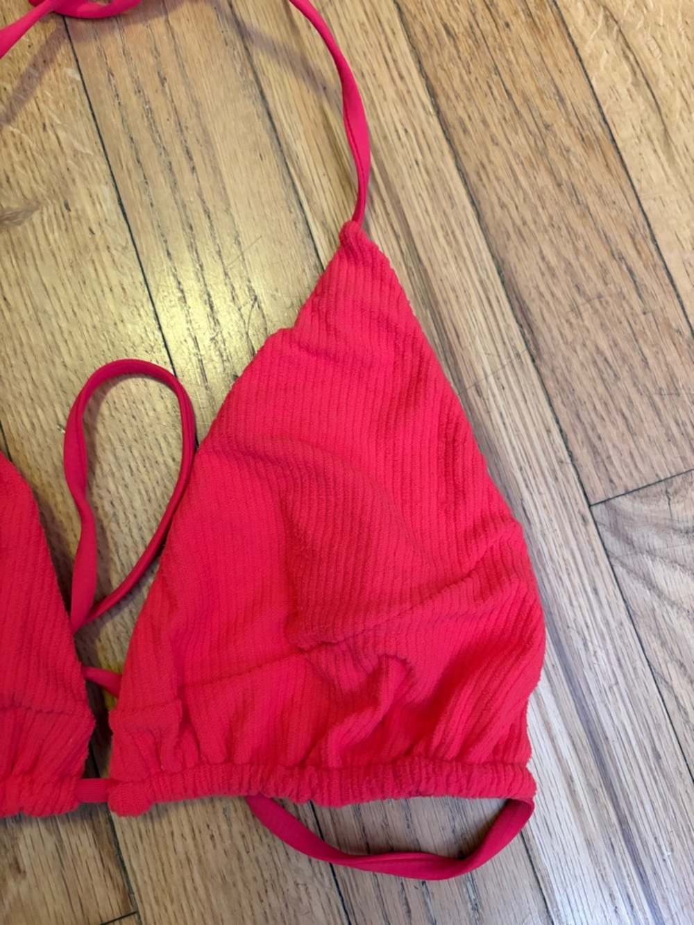 Toast Swim Fire Coral Ribbed Bikini Top View 2